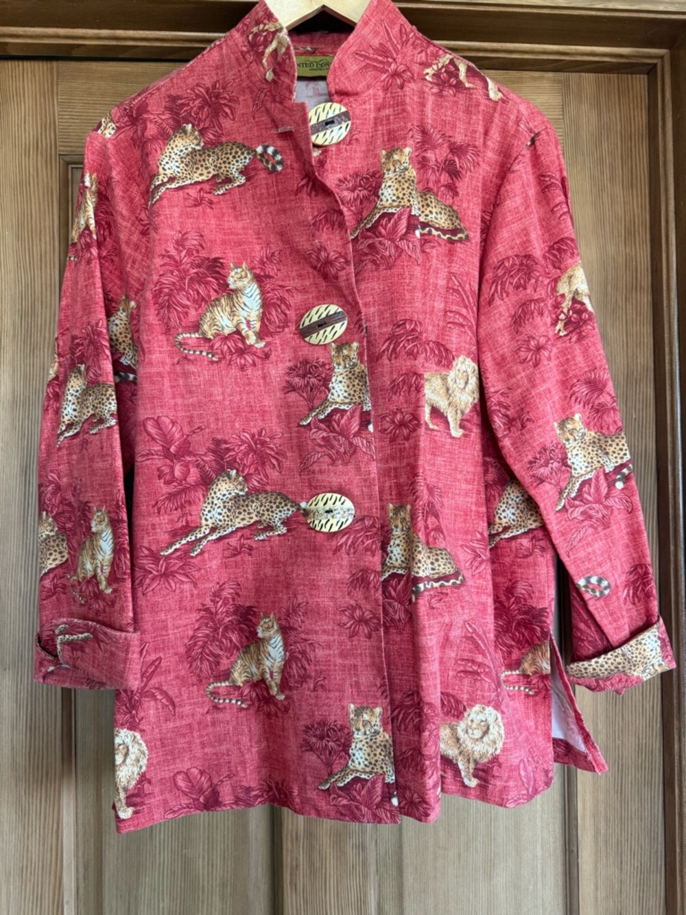 Vintage 90s Red Animal Print Button-Up Shirt